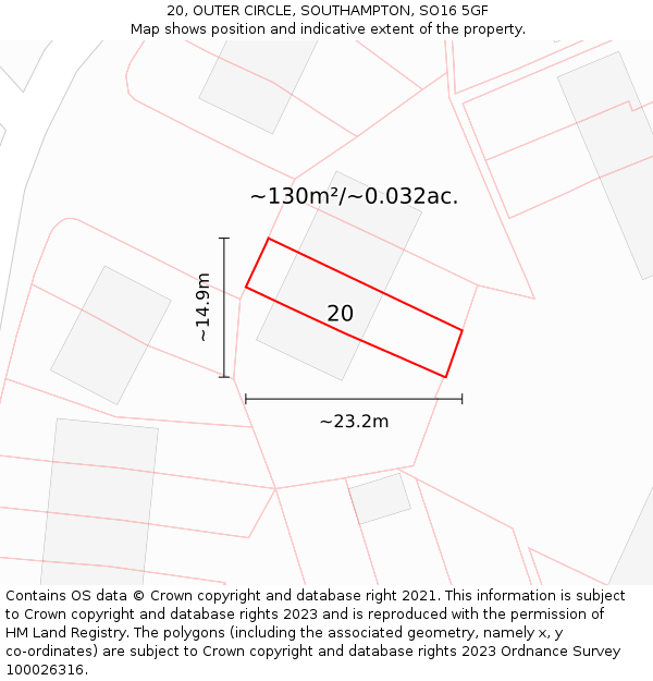 20, OUTER CIRCLE, SOUTHAMPTON, SO16 5GF: Plot and title map