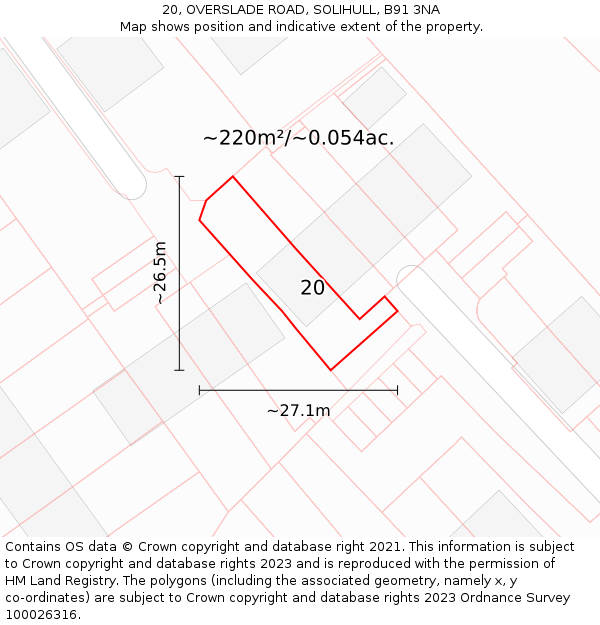 20, OVERSLADE ROAD, SOLIHULL, B91 3NA: Plot and title map