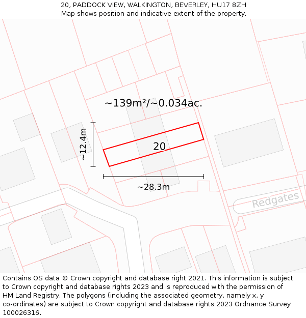 20, PADDOCK VIEW, WALKINGTON, BEVERLEY, HU17 8ZH: Plot and title map