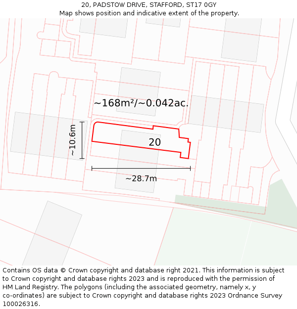 20, PADSTOW DRIVE, STAFFORD, ST17 0GY: Plot and title map