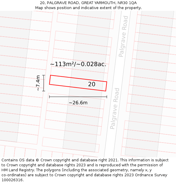 20, PALGRAVE ROAD, GREAT YARMOUTH, NR30 1QA: Plot and title map