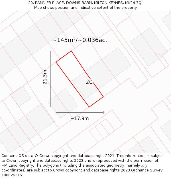 20, PANNIER PLACE, DOWNS BARN, MILTON KEYNES, MK14 7QL: Plot and title map