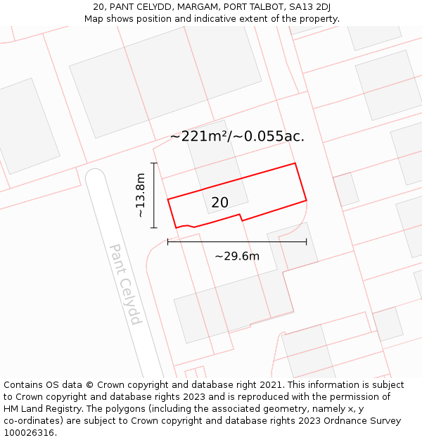 20, PANT CELYDD, MARGAM, PORT TALBOT, SA13 2DJ: Plot and title map