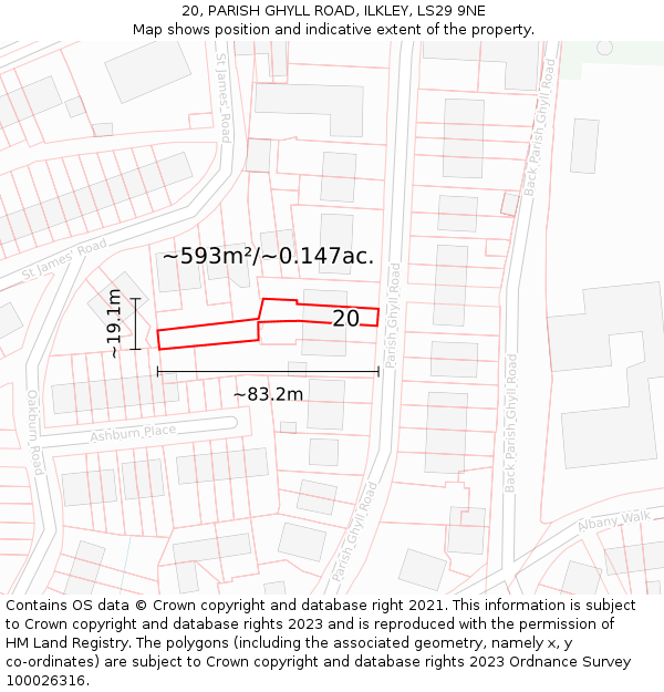 20, PARISH GHYLL ROAD, ILKLEY, LS29 9NE: Plot and title map