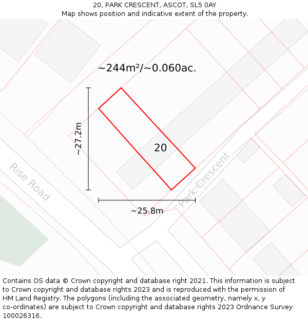 20, PARK CRESCENT, ASCOT, SL5 0AY: Plot and title map