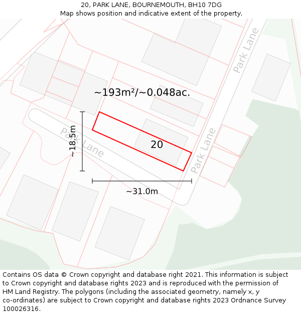 20, PARK LANE, BOURNEMOUTH, BH10 7DG: Plot and title map
