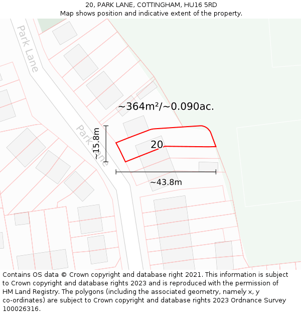 20, PARK LANE, COTTINGHAM, HU16 5RD: Plot and title map
