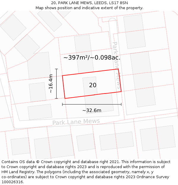 20, PARK LANE MEWS, LEEDS, LS17 8SN: Plot and title map