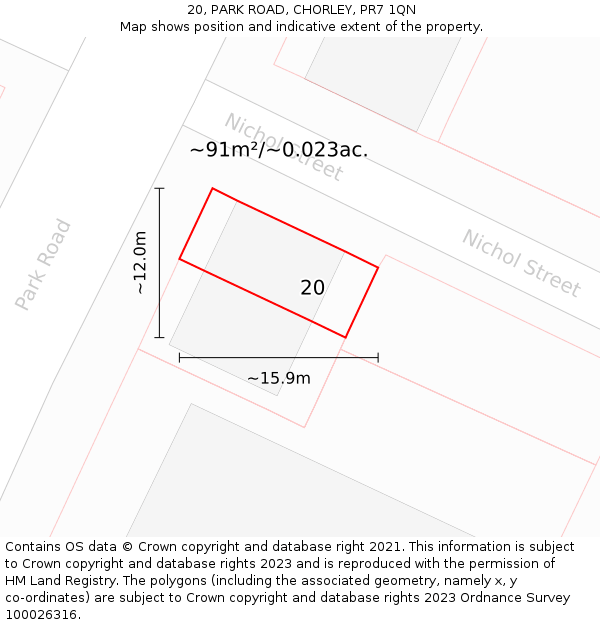 20, PARK ROAD, CHORLEY, PR7 1QN: Plot and title map