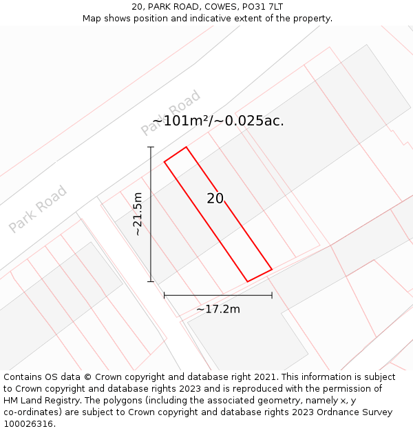 20, PARK ROAD, COWES, PO31 7LT: Plot and title map