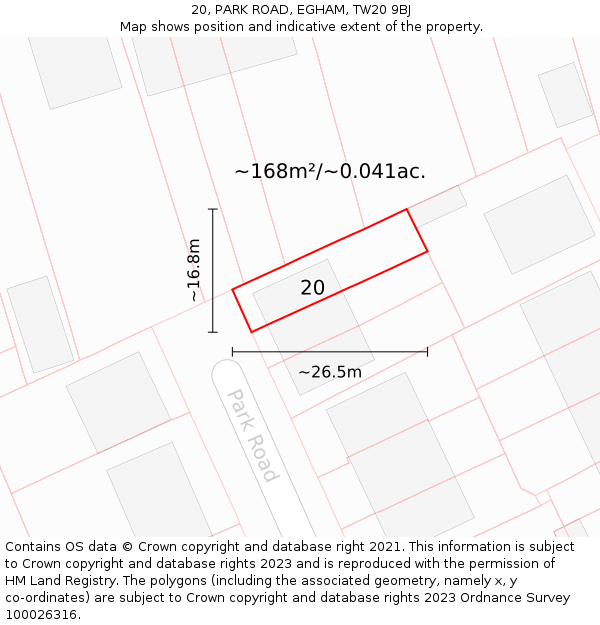 20, PARK ROAD, EGHAM, TW20 9BJ: Plot and title map