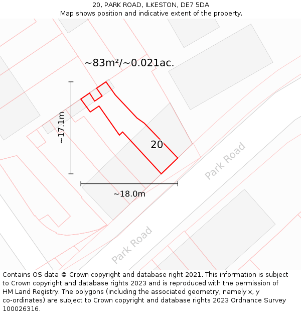 20, PARK ROAD, ILKESTON, DE7 5DA: Plot and title map