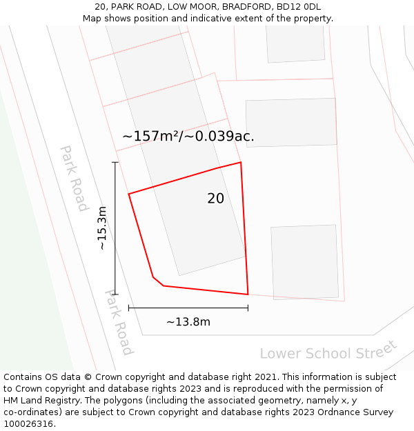 20, PARK ROAD, LOW MOOR, BRADFORD, BD12 0DL: Plot and title map