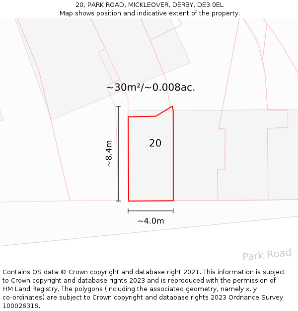 20, PARK ROAD, MICKLEOVER, DERBY, DE3 0EL: Plot and title map