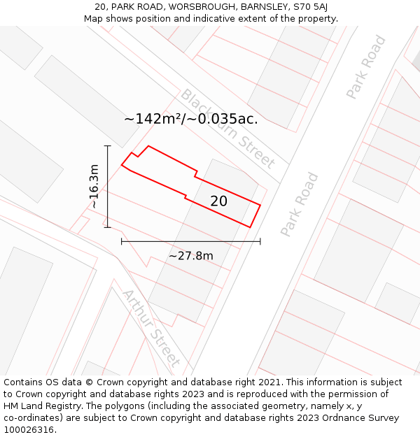 20, PARK ROAD, WORSBROUGH, BARNSLEY, S70 5AJ: Plot and title map