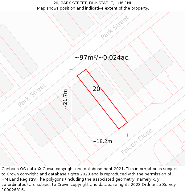 20, PARK STREET, DUNSTABLE, LU6 1NL: Plot and title map