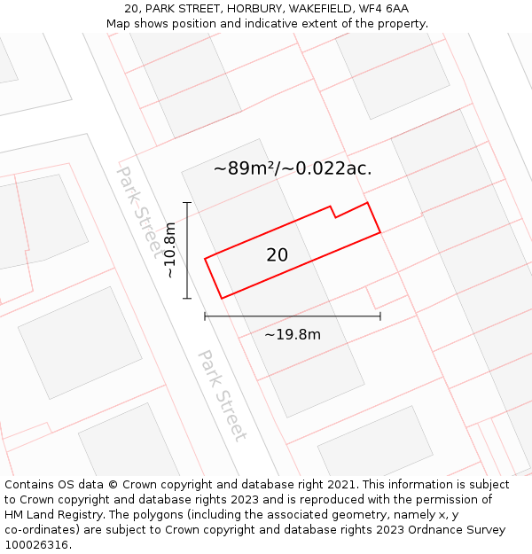20, PARK STREET, HORBURY, WAKEFIELD, WF4 6AA: Plot and title map