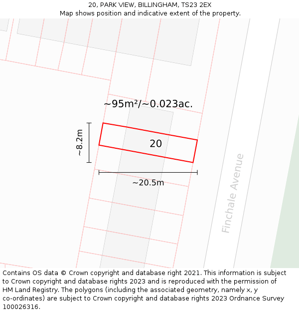 20, PARK VIEW, BILLINGHAM, TS23 2EX: Plot and title map