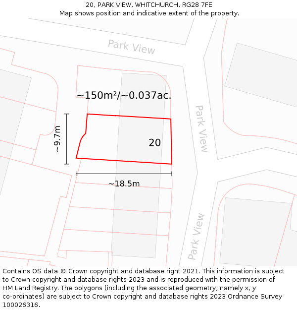 20, PARK VIEW, WHITCHURCH, RG28 7FE: Plot and title map