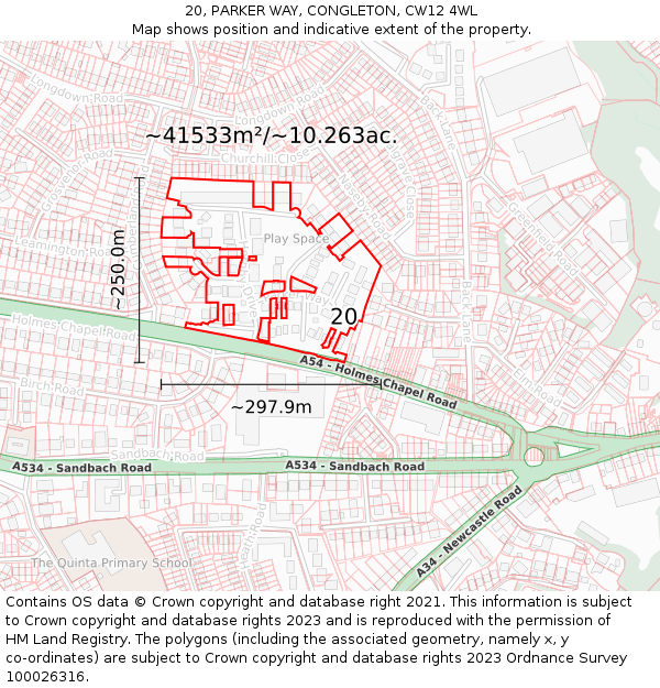 20, PARKER WAY, CONGLETON, CW12 4WL: Plot and title map