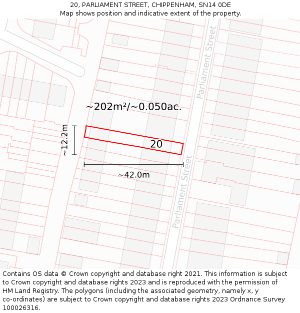 20, PARLIAMENT STREET, CHIPPENHAM, SN14 0DE: Plot and title map