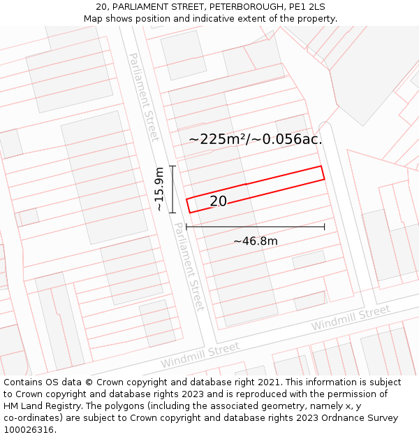 20, PARLIAMENT STREET, PETERBOROUGH, PE1 2LS: Plot and title map