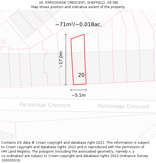 20, PARSONAGE CRESCENT, SHEFFIELD, S6 5BJ: Plot and title map