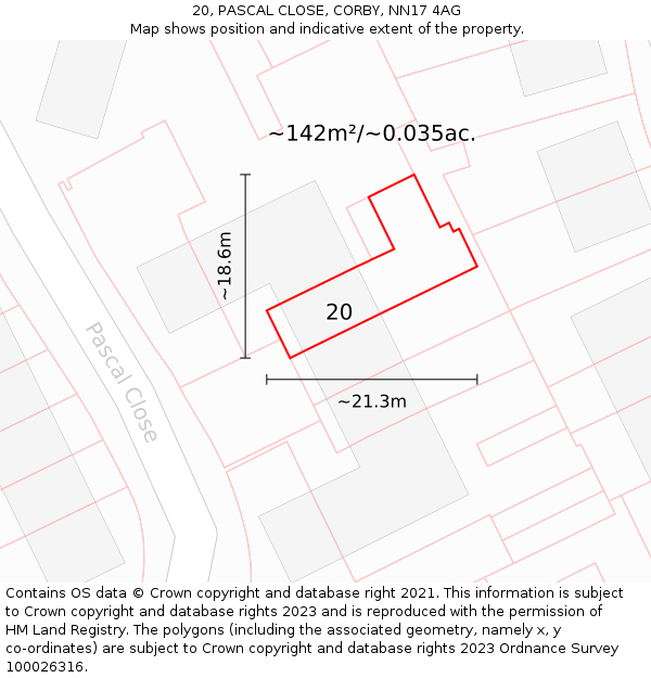 20, PASCAL CLOSE, CORBY, NN17 4AG: Plot and title map
