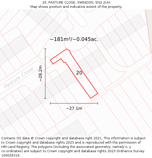 20, PASTURE CLOSE, SWINDON, SN2 2UH: Plot and title map