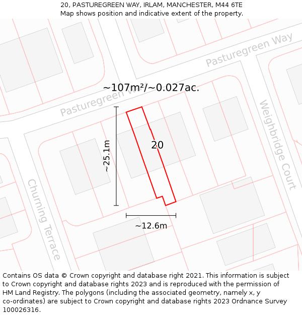 20, PASTUREGREEN WAY, IRLAM, MANCHESTER, M44 6TE: Plot and title map
