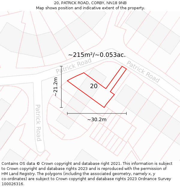 20, PATRICK ROAD, CORBY, NN18 9NB: Plot and title map