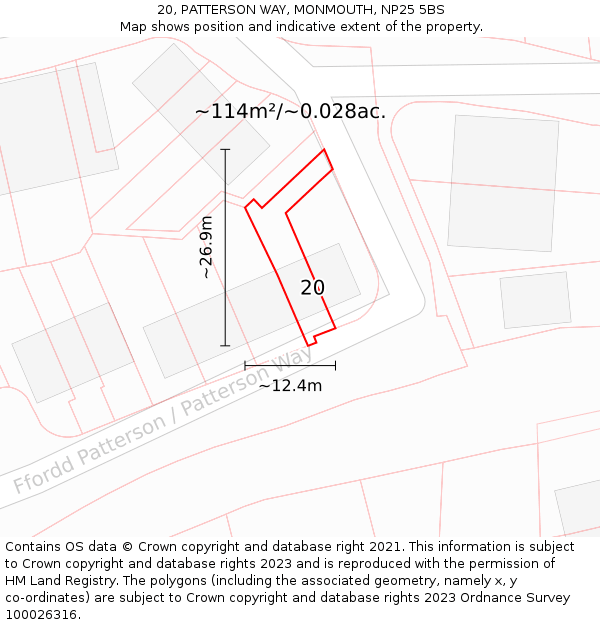 20, PATTERSON WAY, MONMOUTH, NP25 5BS: Plot and title map