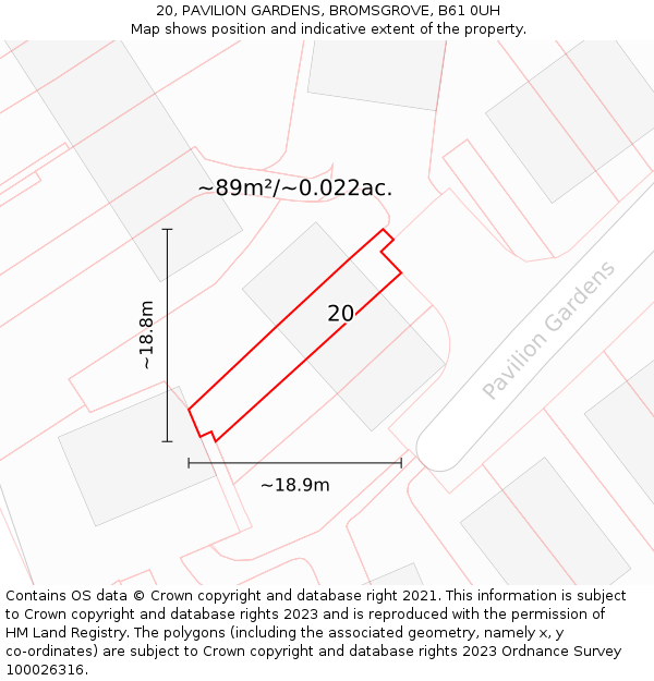 20, PAVILION GARDENS, BROMSGROVE, B61 0UH: Plot and title map