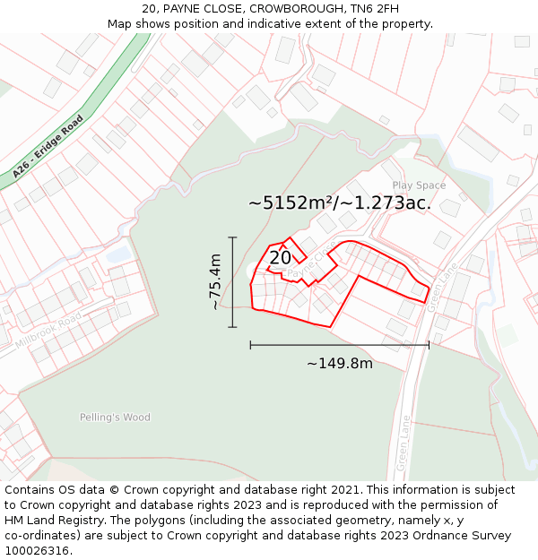 20, PAYNE CLOSE, CROWBOROUGH, TN6 2FH: Plot and title map