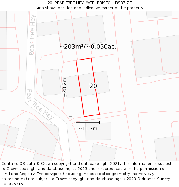 20, PEAR TREE HEY, YATE, BRISTOL, BS37 7JT: Plot and title map