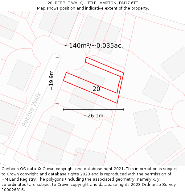 20, PEBBLE WALK, LITTLEHAMPTON, BN17 6TE: Plot and title map