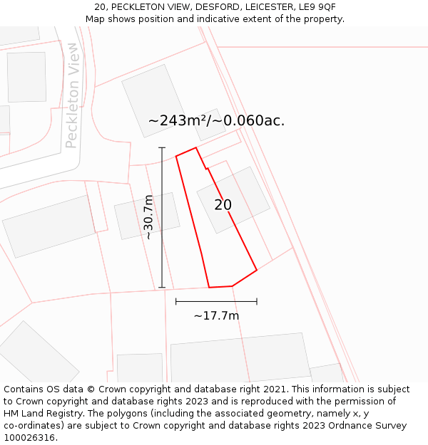20, PECKLETON VIEW, DESFORD, LEICESTER, LE9 9QF: Plot and title map