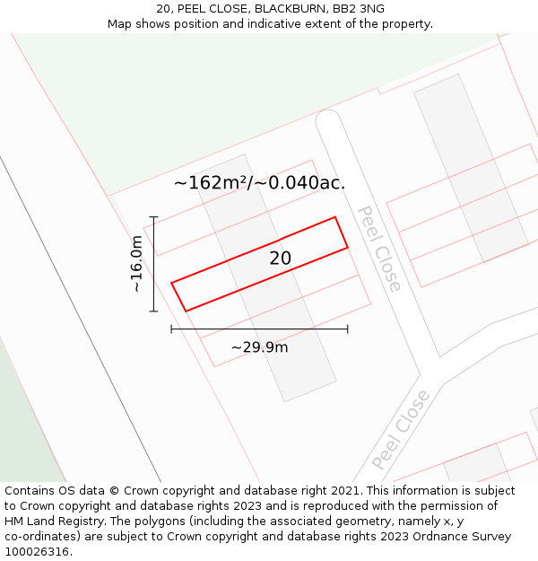 20, PEEL CLOSE, BLACKBURN, BB2 3NG: Plot and title map