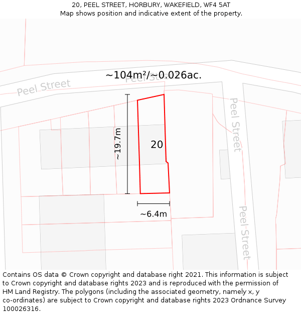 20, PEEL STREET, HORBURY, WAKEFIELD, WF4 5AT: Plot and title map