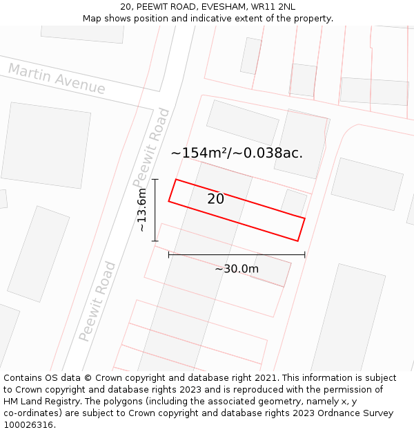 20, PEEWIT ROAD, EVESHAM, WR11 2NL: Plot and title map