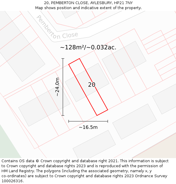 20, PEMBERTON CLOSE, AYLESBURY, HP21 7NY: Plot and title map