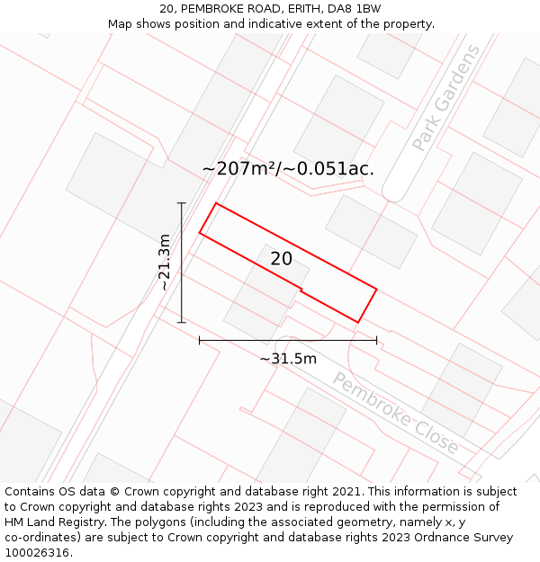 20, PEMBROKE ROAD, ERITH, DA8 1BW: Plot and title map