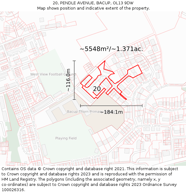 20, PENDLE AVENUE, BACUP, OL13 9DW: Plot and title map