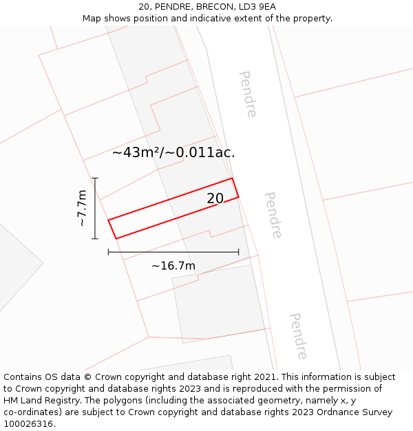 20, PENDRE, BRECON, LD3 9EA: Plot and title map