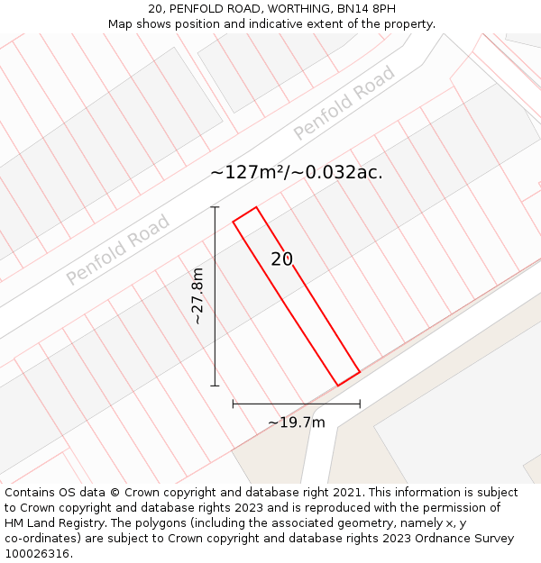20, PENFOLD ROAD, WORTHING, BN14 8PH: Plot and title map