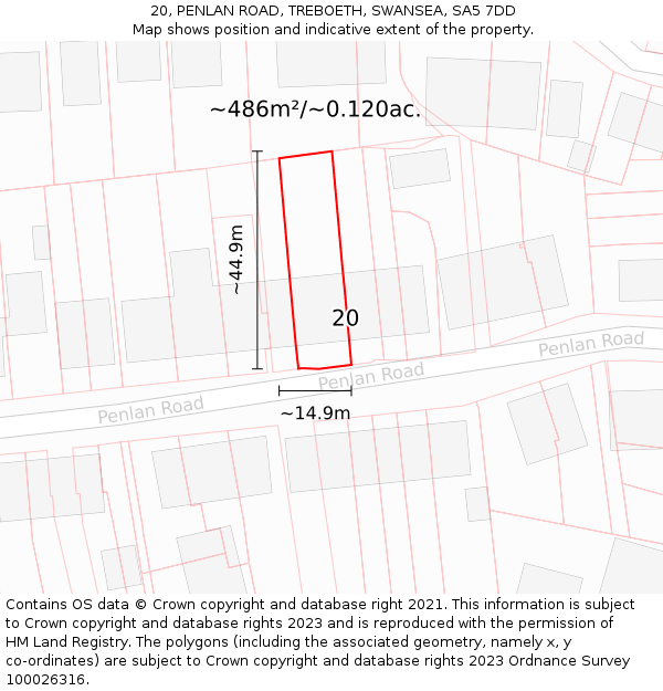 20, PENLAN ROAD, TREBOETH, SWANSEA, SA5 7DD: Plot and title map