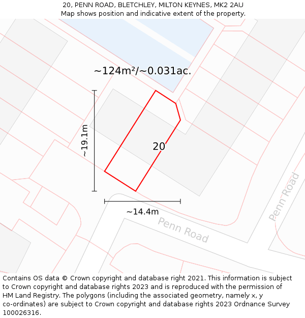 20, PENN ROAD, BLETCHLEY, MILTON KEYNES, MK2 2AU: Plot and title map