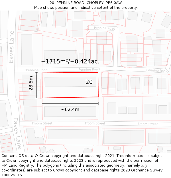 20, PENNINE ROAD, CHORLEY, PR6 0AW: Plot and title map