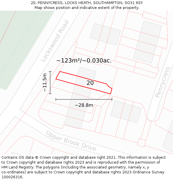 20, PENNYCRESS, LOCKS HEATH, SOUTHAMPTON, SO31 6SY: Plot and title map