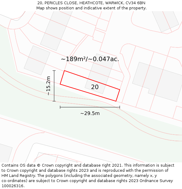 20, PERICLES CLOSE, HEATHCOTE, WARWICK, CV34 6BN: Plot and title map